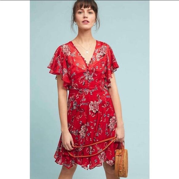 Anthropologie Dresses & Skirts - Ranna Gill Keira Red Floral Dress XS